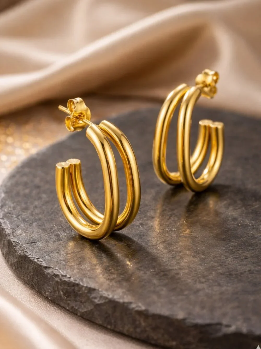 Minimalist 18K Gold Plated SS Double C Hoop Earrings 1